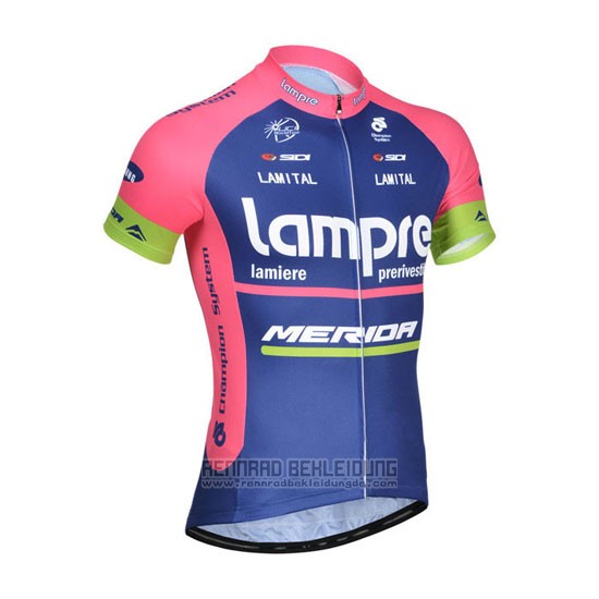 2014 Fahrradbekleidung Lampre Merida Rosa und Blau Trikot Kurzarm und Tragerhose